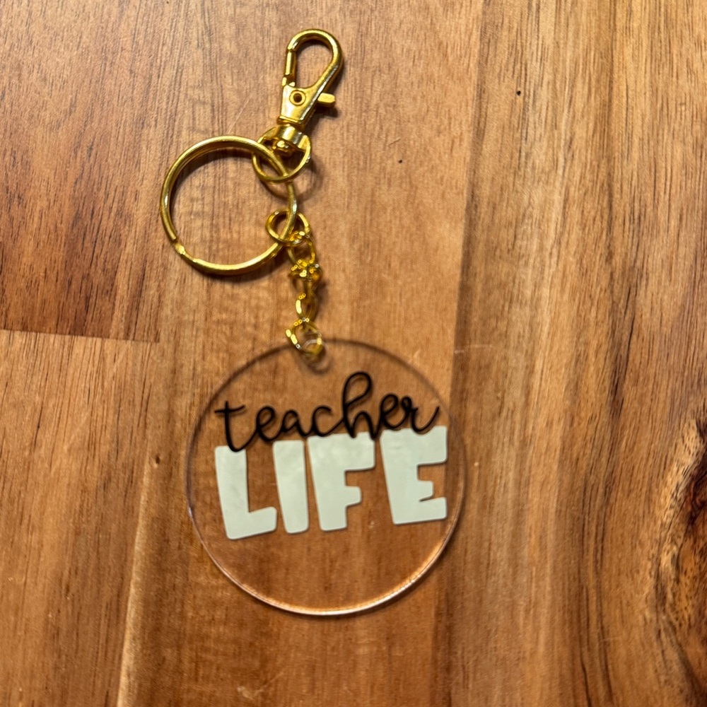 Gold Keychain with 'Teacher Life' Charm